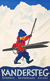 Kandersteg Swiss Child With Skis Ski Poster by Willy Trapp 1933